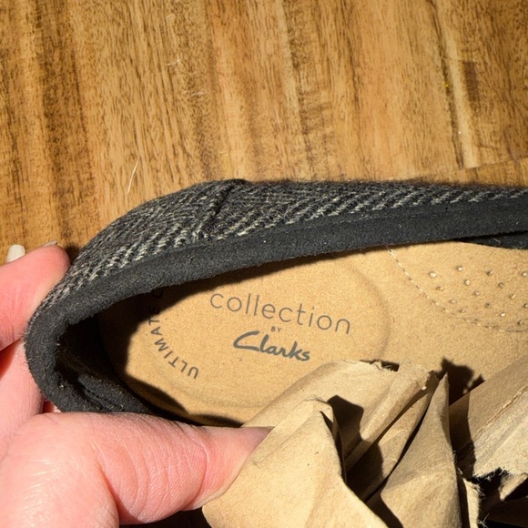 Clarks women 8 Loafer shoes Trish Rose Grey Herringbone fabric leather pattern - Picture 4 of 8